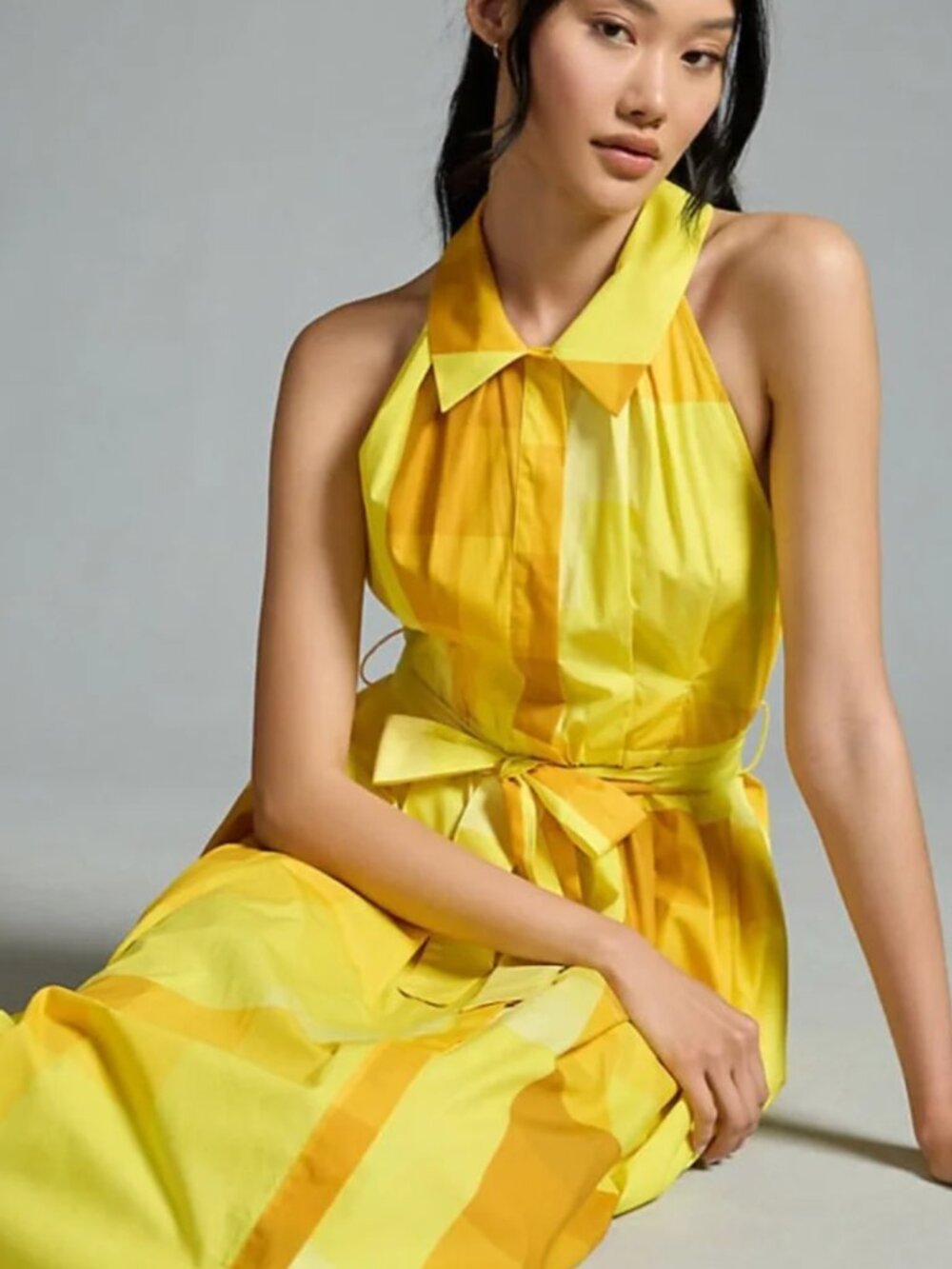 Plenty by Tracy Reese (Anthropologie) Gold/Yellow Halter Neck Shirt Dress Size L